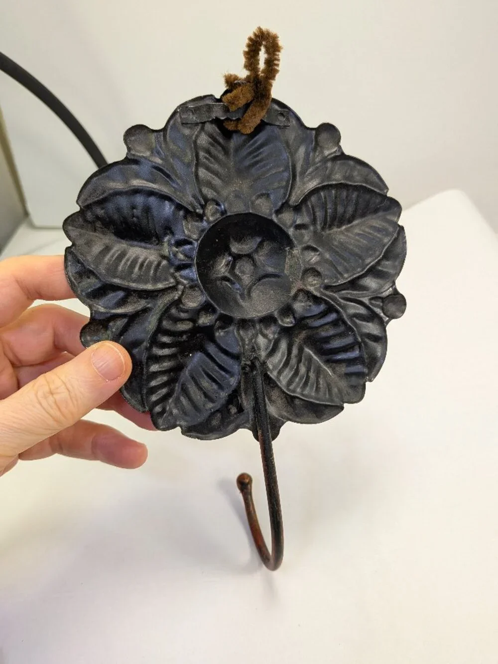 Vintage Style Rustic Cast Metal Flower Wall Hook - Verdigris & Copper Patina